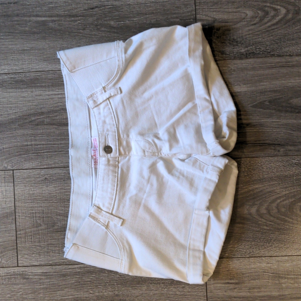 White Denim Side Panel Maternity Shorts